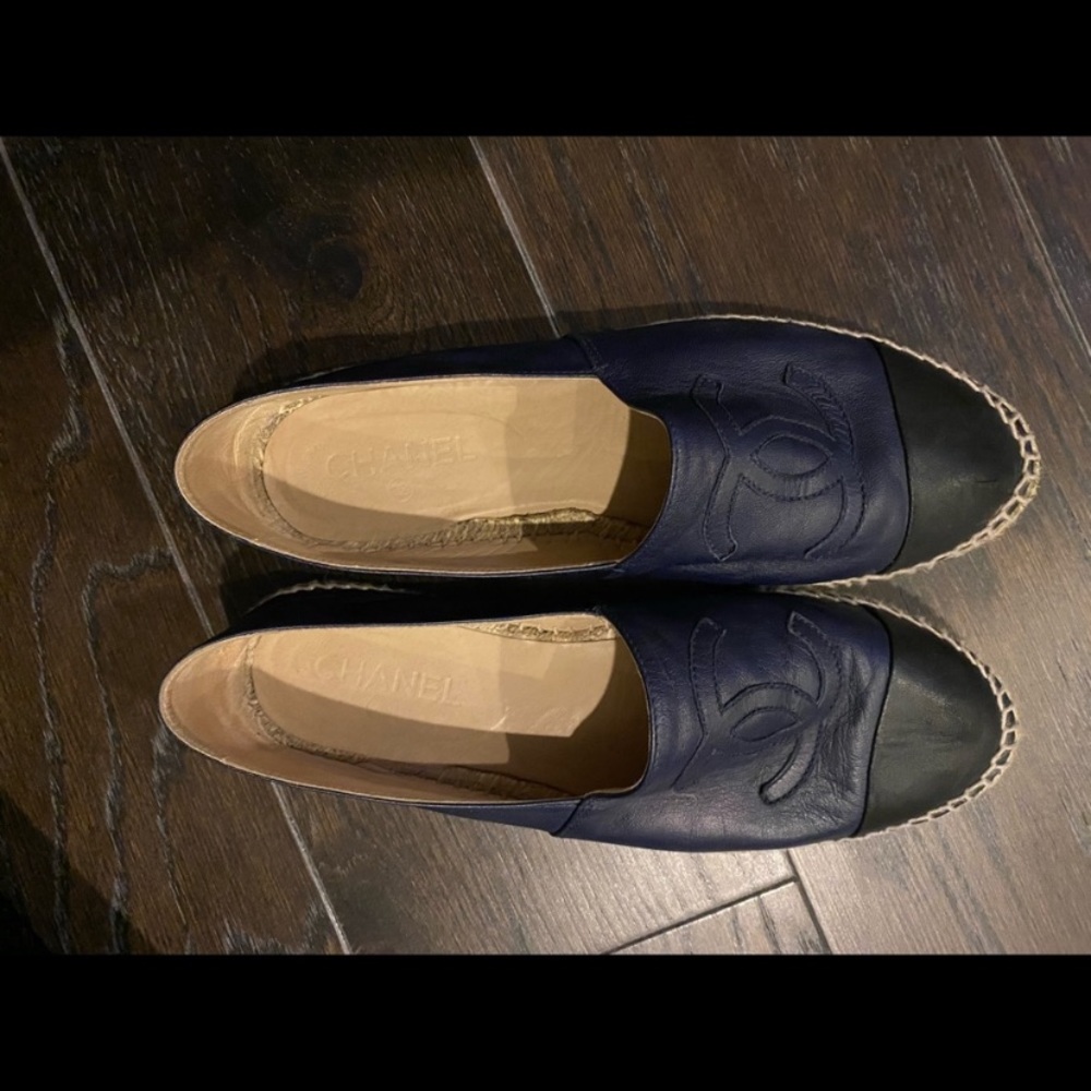 Authentic Chanel Navy Blue And Black Espadrilles